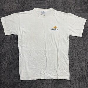 Vintage Adidas T-Shirt Men's M White Trefoil Logo Made in USA Soccer Graphic Tee